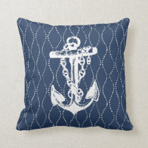 Vintage Anchor Coastal Navy Throw Pillow