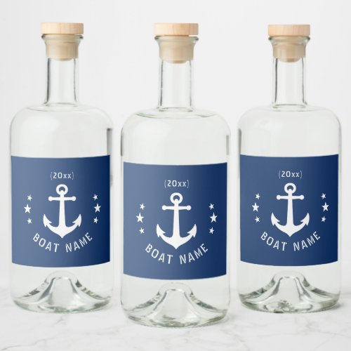 Vintage Anchor Date Stars Boat Name Navy Blue Liquor Bottle Label