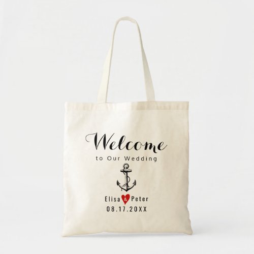 Vintage anchor destination wedding script welcome tote bag