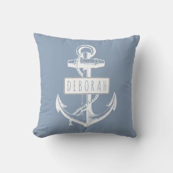 Vintage Anchor Dusty Blue Nautical Reversible Outdoor Pillow by patternpillow at Zazzle