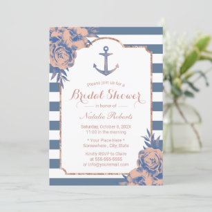 Vintage Anchor Floral Nautical Bridal Shower  Invitation