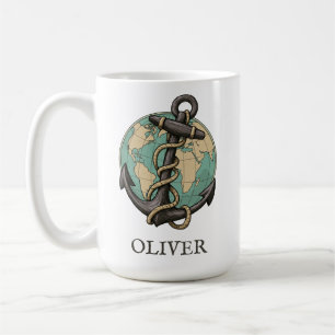 Vintage Anchor & Globe: Nautical World Traveler Coffee Mug