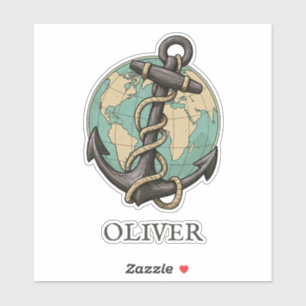 Vintage Anchor & Globe: Nautical World Traveler Sticker