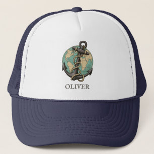 Vintage Anchor & Globe: Nautical World Traveler Trucker Hat