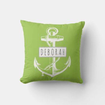 Vintage Anchor Lime Green Nautical Reversible Outdoor Pillow by patternpillow at Zazzle