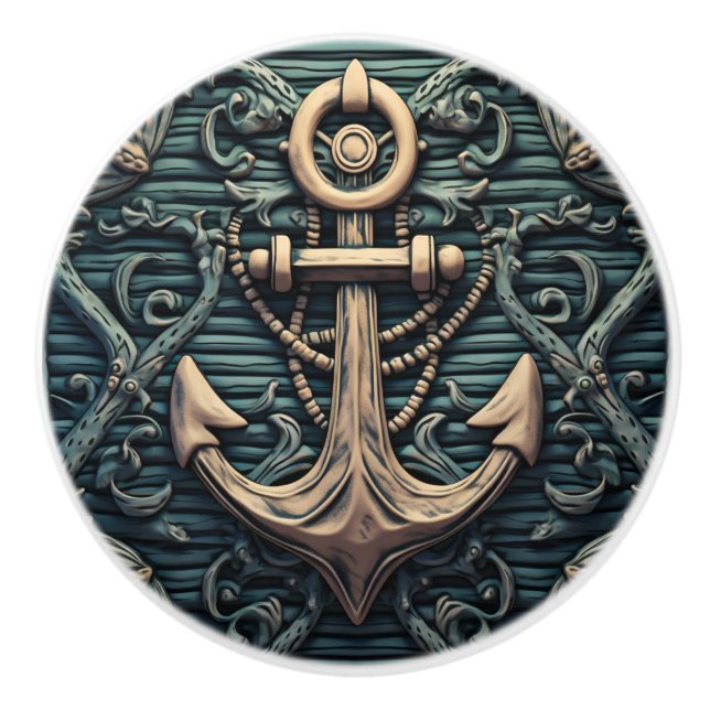 Vintage Anchor Marine Themed Ceramic Knob (Front)