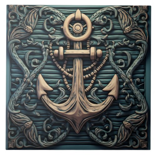 Vintage Anchor Marine Themed Ceramic Tile