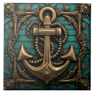 Vintage Anchor Marine Themed Ceramic Tile