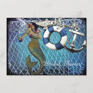 vintage anchor mermaid beach bridal shower invitation