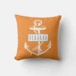 Vintage Anchor Name Orange Nautical Reversible Outdoor Pillow at Zazzle