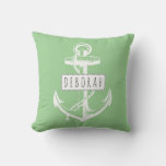 Vintage Anchor Name Sage Green Nautical Reversible Outdoor Pillow at Zazzle