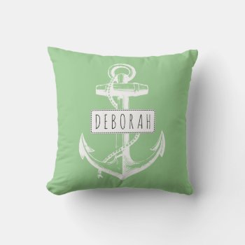 Vintage Anchor Name Sage Green Nautical Reversible Outdoor Pillow by patternpillow at Zazzle