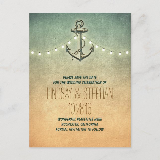 vintage anchor nautical save the date postcards (Front)