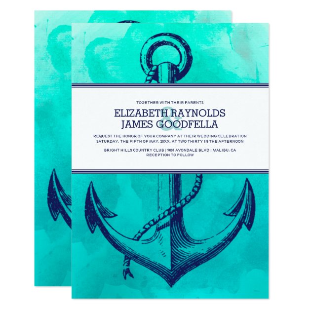 Vintage Anchor Nautical Wedding Invitations