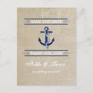 Vintage Anchor Nautical Wedding Save Date Postcard