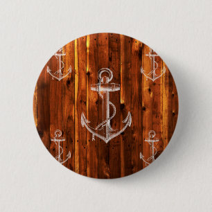 Vintage Anchor on Dark Wood Boards Pinback Button