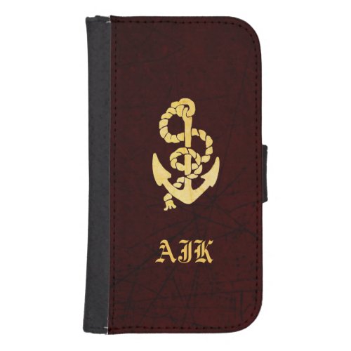 Vintage Anchor on Scratched Leather Nautical Look Samsung S4 Wallet Case