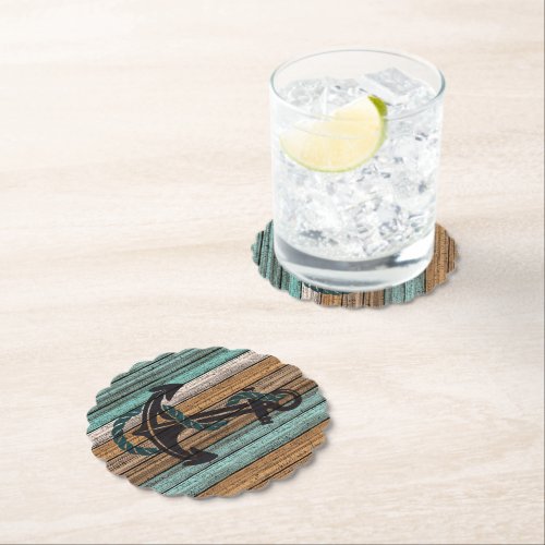 Vintage Anchor On Weathered Wooden Planks Pattern Paper Coaster