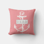 Vintage Anchor Pink Nautical Reversible Outdoor Pillow at Zazzle