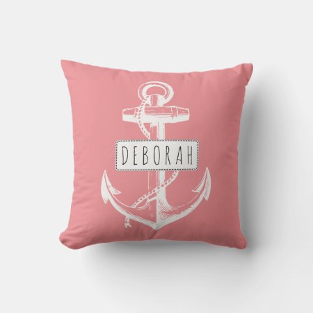 Vintage Anchor Pink Nautical Reversible Outdoor Pillow