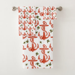 Vintage Anchor Red Christmas Towel Set