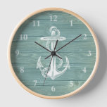 Vintage Anchor Rustic Aqua Green Wood Wall Clock at Zazzle