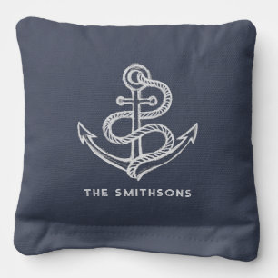 Vintage Anchor Rustic Nautical Add Name Navy Blue Cornhole Bags