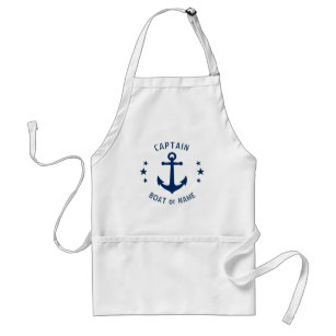 Vintage Anchor & Stars Captain or Boat Name Navy Adult Apron
