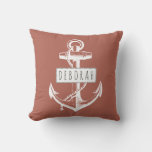 Vintage Anchor Terracotta Nautical Reversible Outdoor Pillow at Zazzle