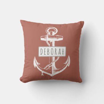 Vintage Anchor Terracotta Nautical Reversible Outdoor Pillow by patternpillow at Zazzle