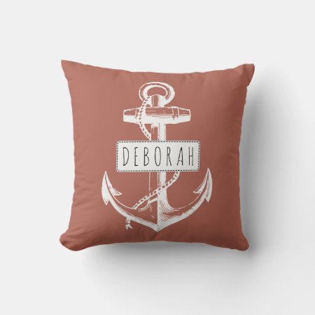 Vintage Anchor Terracotta Nautical Reversible Outdoor Pillow