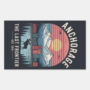Vintage Anchorage Alaska Retro Travel Poster Illus Rectangular Sticker