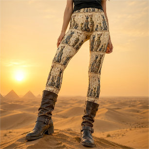 Vintage Ancient Egyptian Cat Goddess & Hieroglyph Leggings