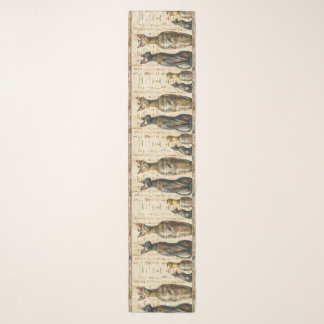 Vintage Ancient Egyptian Cat Goddess & Hieroglyph Scarf