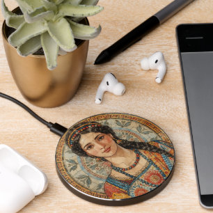 Vintage, Ancient Greece Women Style, Mozaik, Wireless Charger