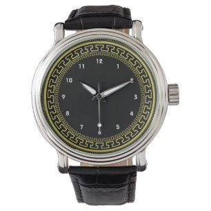 Vintage Ancient Greek Black Gold Pattern Watch