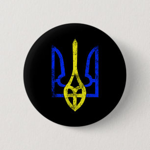 Vintage Ancient Tryzub Ukrainian Symbol Ukraine Fl Button