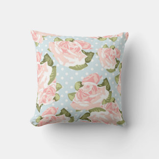 Vintage and Chic, Elegant Pink Roses & Polka Dots Throw Pillow