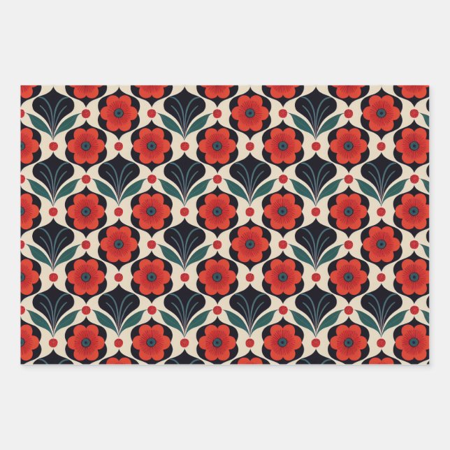 Vintage and Folk Pattern Wrapping Paper Sheets (Front)