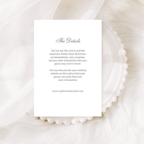 Vintage and Luxe Wedding  White and Gray Details Enclosure Card