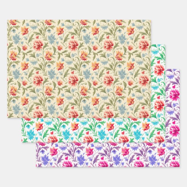 Vintage and Modern Floral Wrapping Paper Sheets (Set)