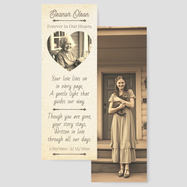 Vintage and Modern Photo Memorial Keepsake Bookmarks (Front & Back)