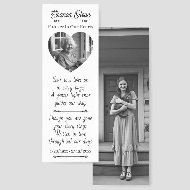Vintage and Modern Photo Memorial Keepsake Bookmarks (Front & Back)