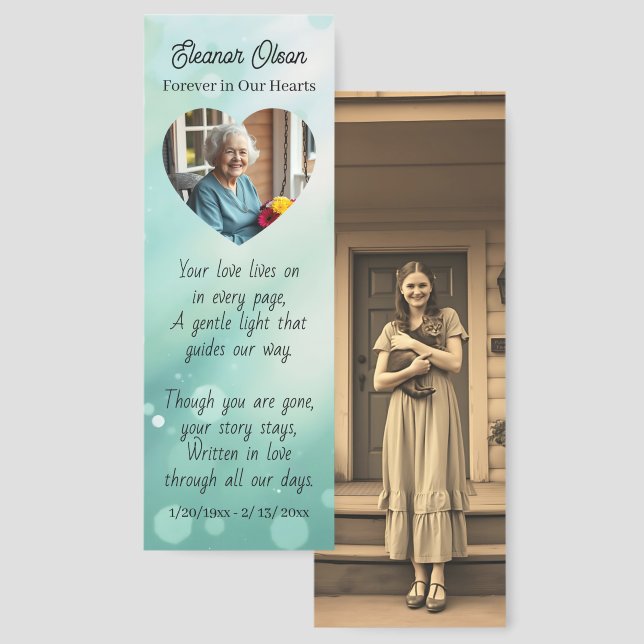 Vintage and Modern Photo Memorial Keepsake Bookmarks (Front & Back)