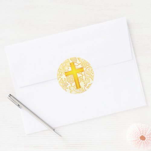 Vintage and Modern Style Faith Cross in Yellow Classic Round Sticker