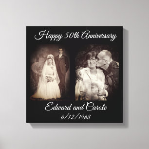 Vintage and Modern Wedding Photo 50th Anniversary Canvas Print