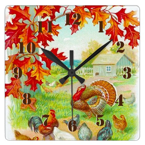 Vintage and Rustic Autumn On The Farm Square Wall Clock