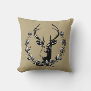 Vintage and Rustic Deer in Laurel Leaves Throw Pillow