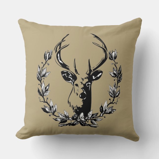 Vintage and Rustic Deer Throw Pillow (Front)