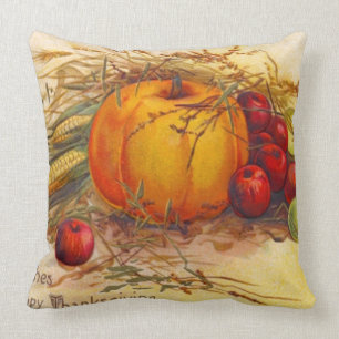 Vintage and Rustic Harvest and Happy Thanksgiving Throw Pillow